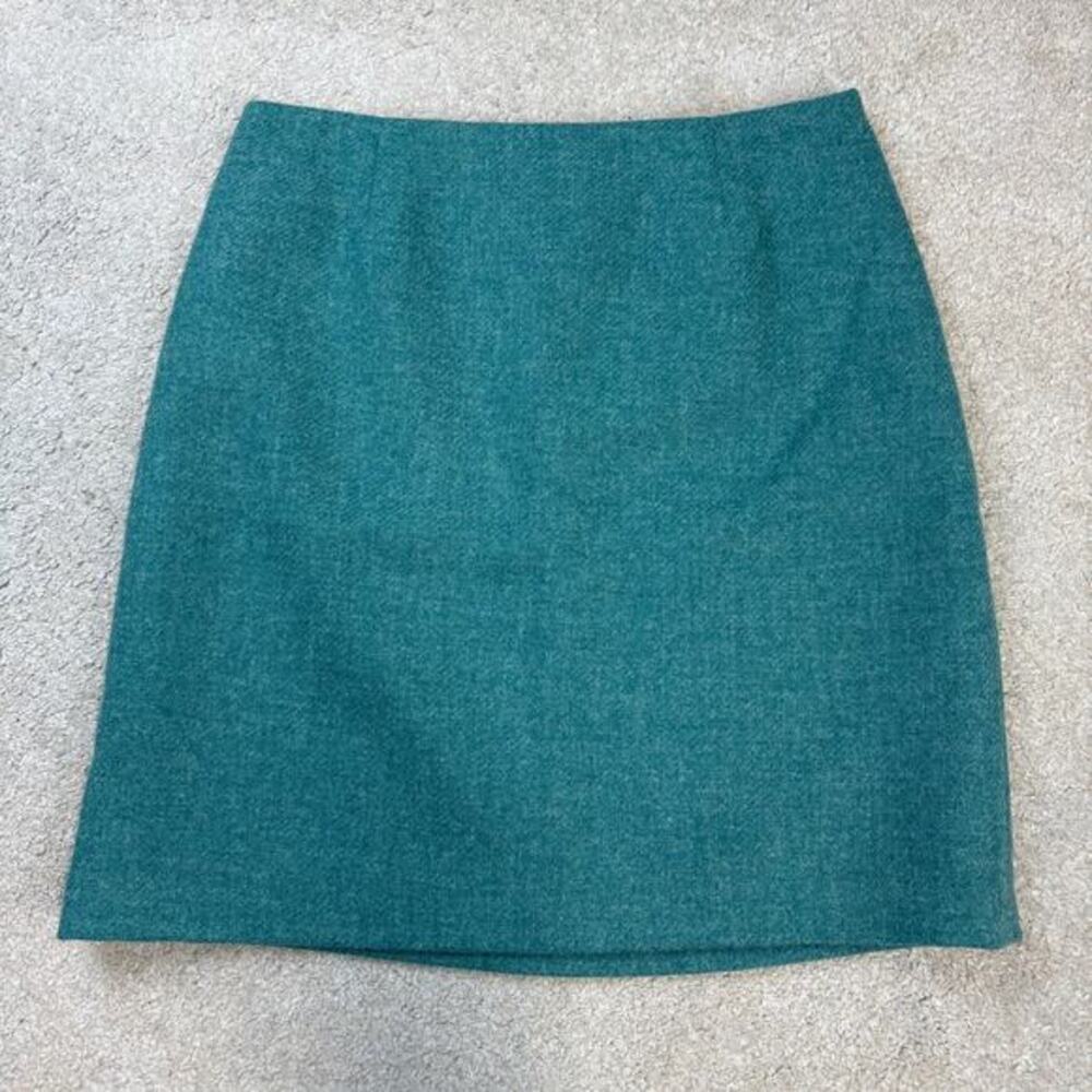 Boden British Tweed by MOON Teal Blue Green Wool Skirt Size 6R